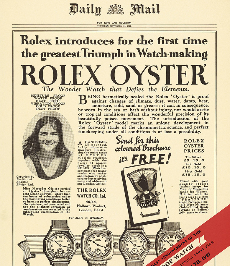 rolex oyster story 1927 mercedesgleitze portrait