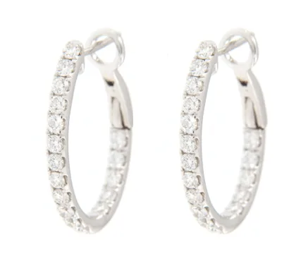 18ct white gold oval shaped hinged diamond hoop earrings 0.84ct