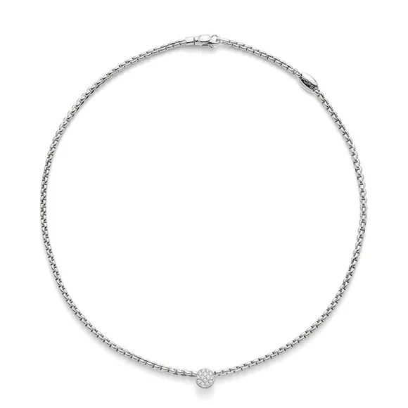 fope 18ct white gold eka necklet with pave set diamond centre disc 736c pave w