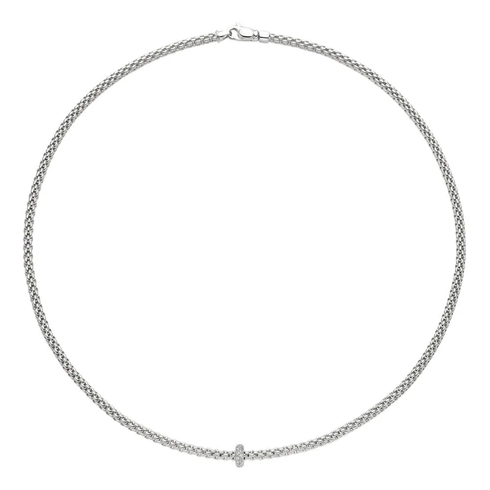 FOPE 18ct white gold Prima necklet with pave set diamond rondel