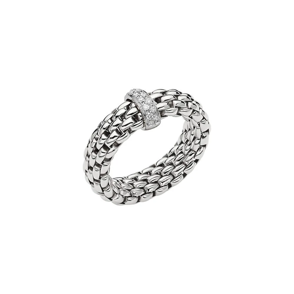 FOPE 18ct white gold Vendome flex'it ring with pave diamond centre band