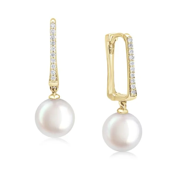 18ct yellow gold diamond and Akoya pearl earrings