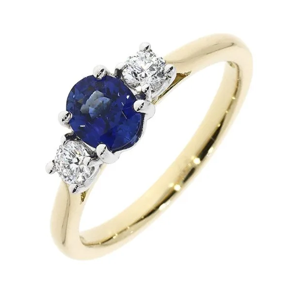 18ct yellow and white gold sapphire and diamond three stone ring