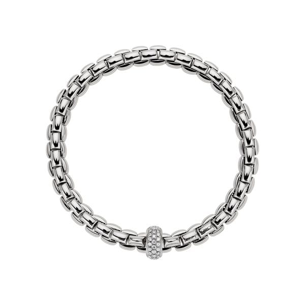 Fope 18ct white gold EKA flex'it plain polished link bracelet with diamond cuff size Large.