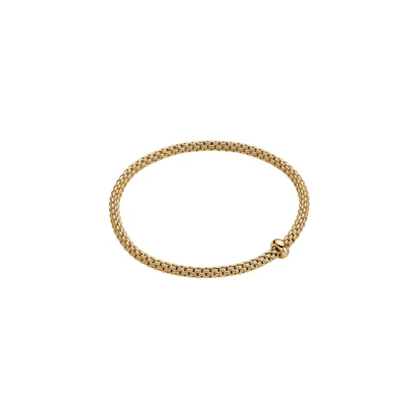 Fope Prima 18ct yellow gold flex'it bracelet with plain polished cuff and one diamond.