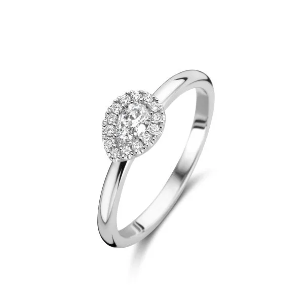 Bloch 18ct white gold pear shaped diamond cluster ring.