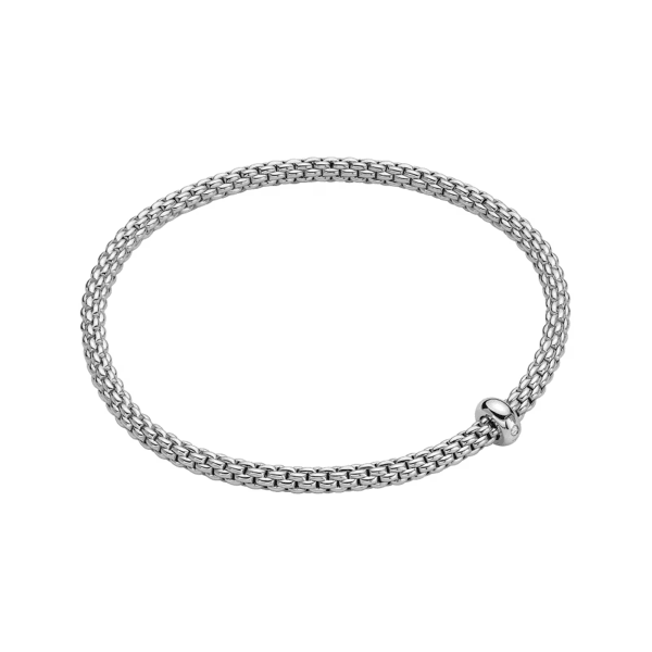 Fope Prima 18ct white gold flex'it bracelet with plain polished cuff and one diamond