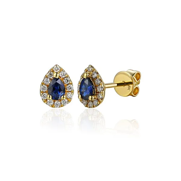 18ct yellow gold pear shaped sapphire and diamond cluster stud earrings