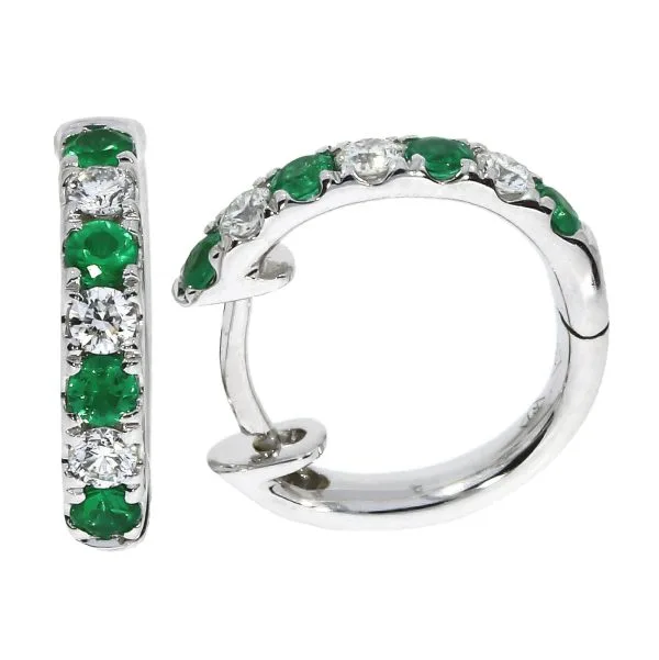 18ct white gold emerald and diamond hinged hoop earrings