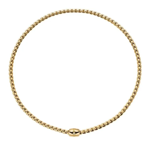 FOPE Eka 18ct yellow gold necklet with ornamental push clasp set with one diamond, 43cm.