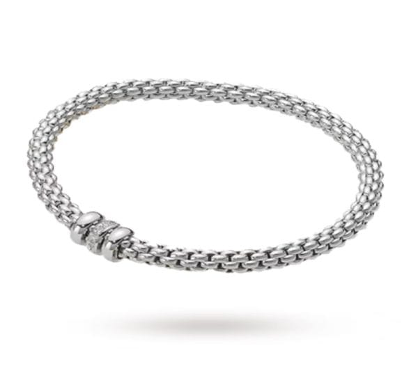 FOPE Solo 18ct white gold with three cuffs with one diamond set, wrist size medium.