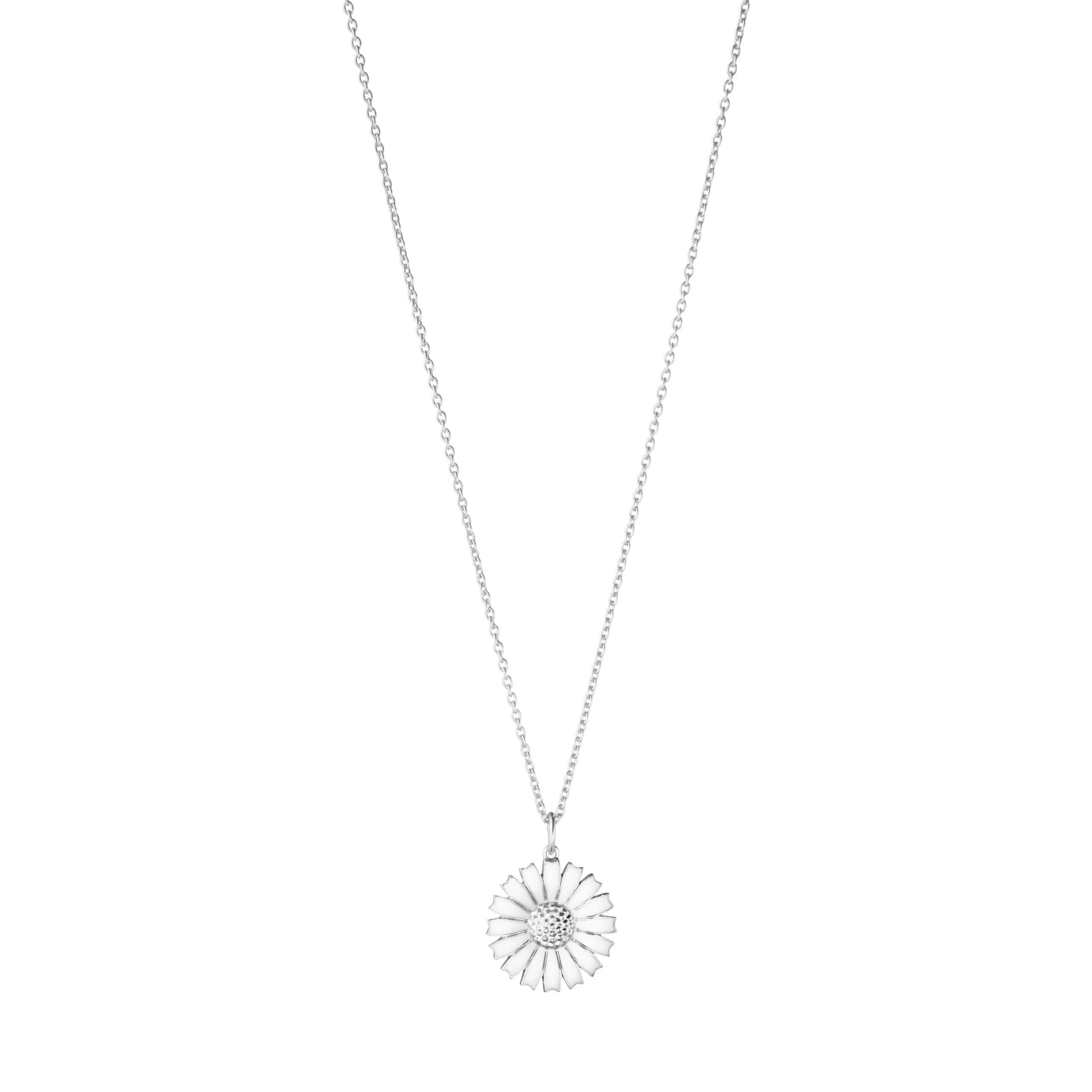 Georg Jensen silver and white enamel Daisy pendant and chain