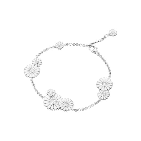 20001539 DAISY 9 FLOWER LAYERED BRACELET SILVER RH WHITE ENAMEL18 5CM scaled