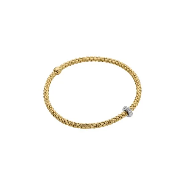 FOPE Prima 18ct yellow gold bracelet with white gold pave set diamond cuff