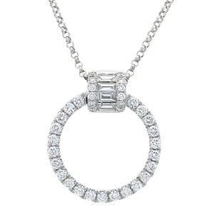 18ct white gold diamond set circle pendant and chain