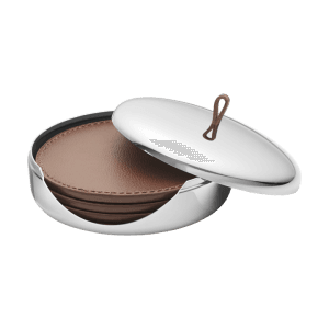 Georg Jensen Steel and Leather Sky Coaster Set