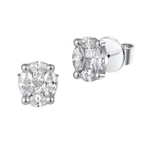18ct white gold oval diamond cluster stud style earrings