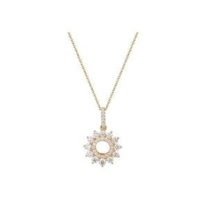 18ct yellow gold open round flower design diamond cluster pendant and chain