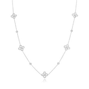 18ct white gold diamond set necklet with open flower and chain design