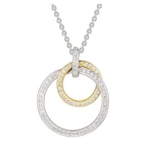 18ct yellow and white gold double circle diamond set pendant and chain