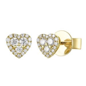 18ct yellow gold heart shaped diamond stud earrings