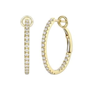 18ct yellow gold diamond set hinged hoop earrings with post and clip fittings