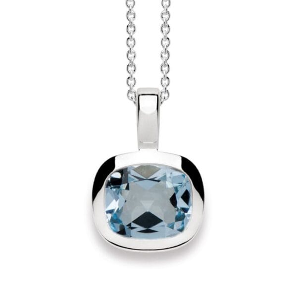 Bastian silver plain polished blue Topaz cushion shaped pendant