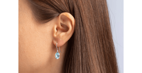 Bastian Silver Oval Blue Topaz Drop Earrings. - Image 2