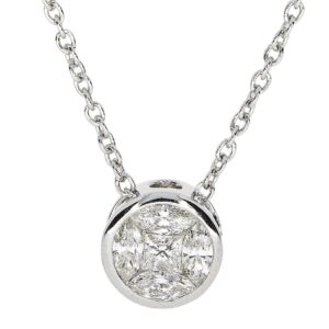 18ct white gold diamond cluster pendant and chain