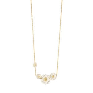 Georg Jensen Daisy four flower necklet in silver and 18ct gold plated and white enamel.