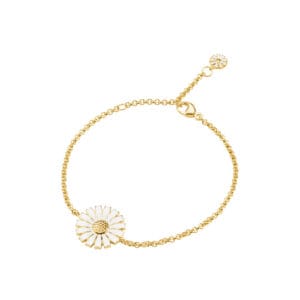 Georg Jensen Daisy silver and 18ct yellow gold plated white enamel bracelet