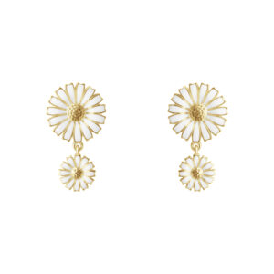 Georg Jensen silver and gold plated white double Daisy drop earrings