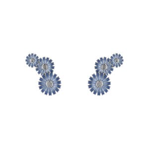 Georg Jensen Daisy earrings rhodium plated sterling silver and blue enamel