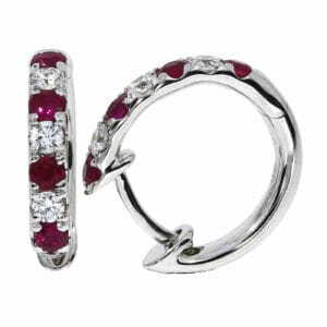 18ct white gold ruby and diamond hoop earrings