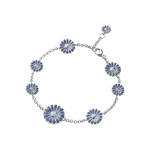 Georg Jensen Daisy bracelet in rhodium plated sterling silver and blue enamel