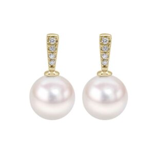 9ct yellow gold pearl and diamond drop earrings