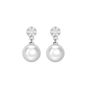 9ct White Gold Diamond and cultured Pearl earrings