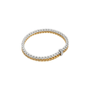FOPE EKA 18ct yellow and white gold double band with pave set diamond cuff