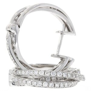 18ct yellow, white and rose gold crossover set diamond set hoop earrings