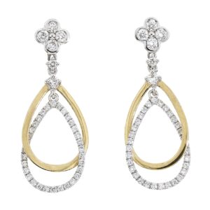 18ct yellow and white gold diamond set drop earrings