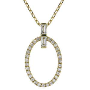 18ct yellow gold open oval diamond set pendant and chain