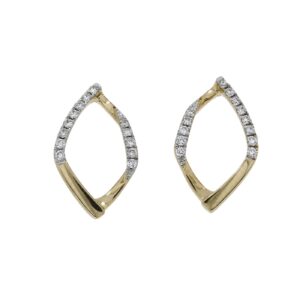 18ct yellow gold single row open leaf diamond stud earrings