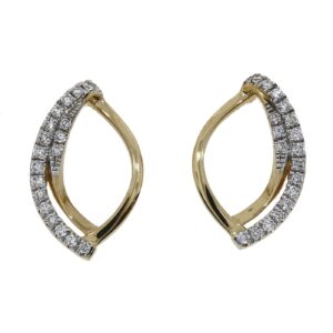 18ct yellow gold open double leaf diamond set stud earrings
