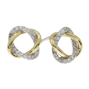 18ct yellow and white gold open double loop diamond set stud earrings