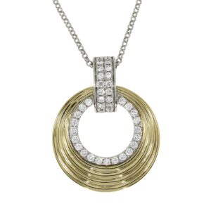 18ct yellow and white gold multi circular Egyptian style diamond pendant and chain