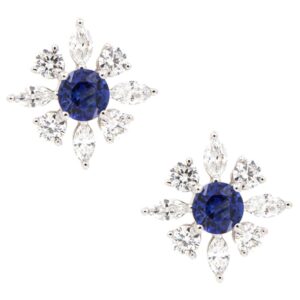 18ct white gold sapphire and diamond cluster earrings