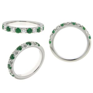 Platinum emerald and diamond eleven stone eternity ring