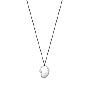 Georg Jensen Mercy medium silver pendant on black cord with silver caps.