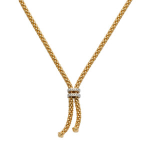 FOPE Solo 18ct yellow and white gold tassle necklet with diamond set double bar cuff.