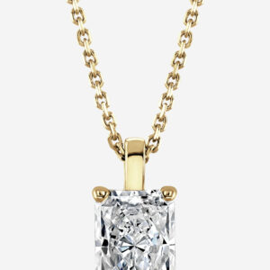 Lab grown rectangular brilliant cut diamond 2.05ct 18ct yellow gold pendant and chain